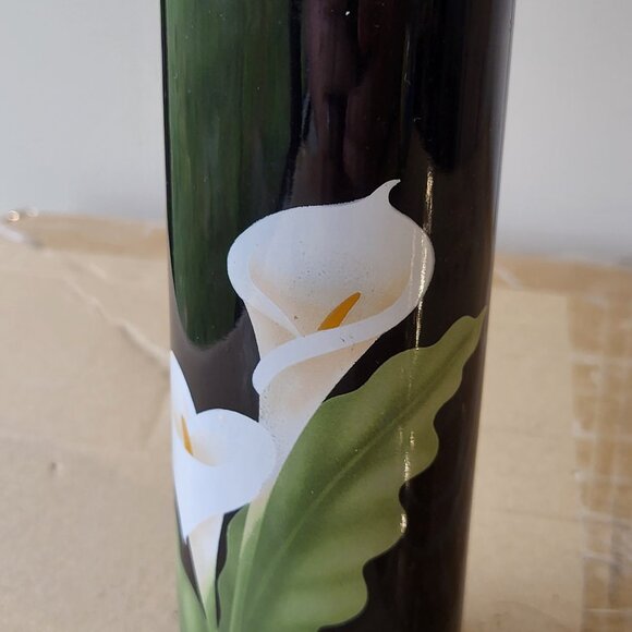 Vintage OTAGIRI Japan Porcelain Black Vase Calla Lily Design GUC SEE PICS "BIN B - Picture 4 of 10